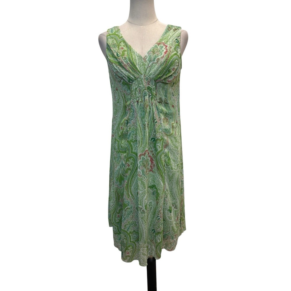 Vtg‎ Y2K Jonathan Martin Green Paisley Dress Sz 8p Chiffon Slinky Indie Sleeze